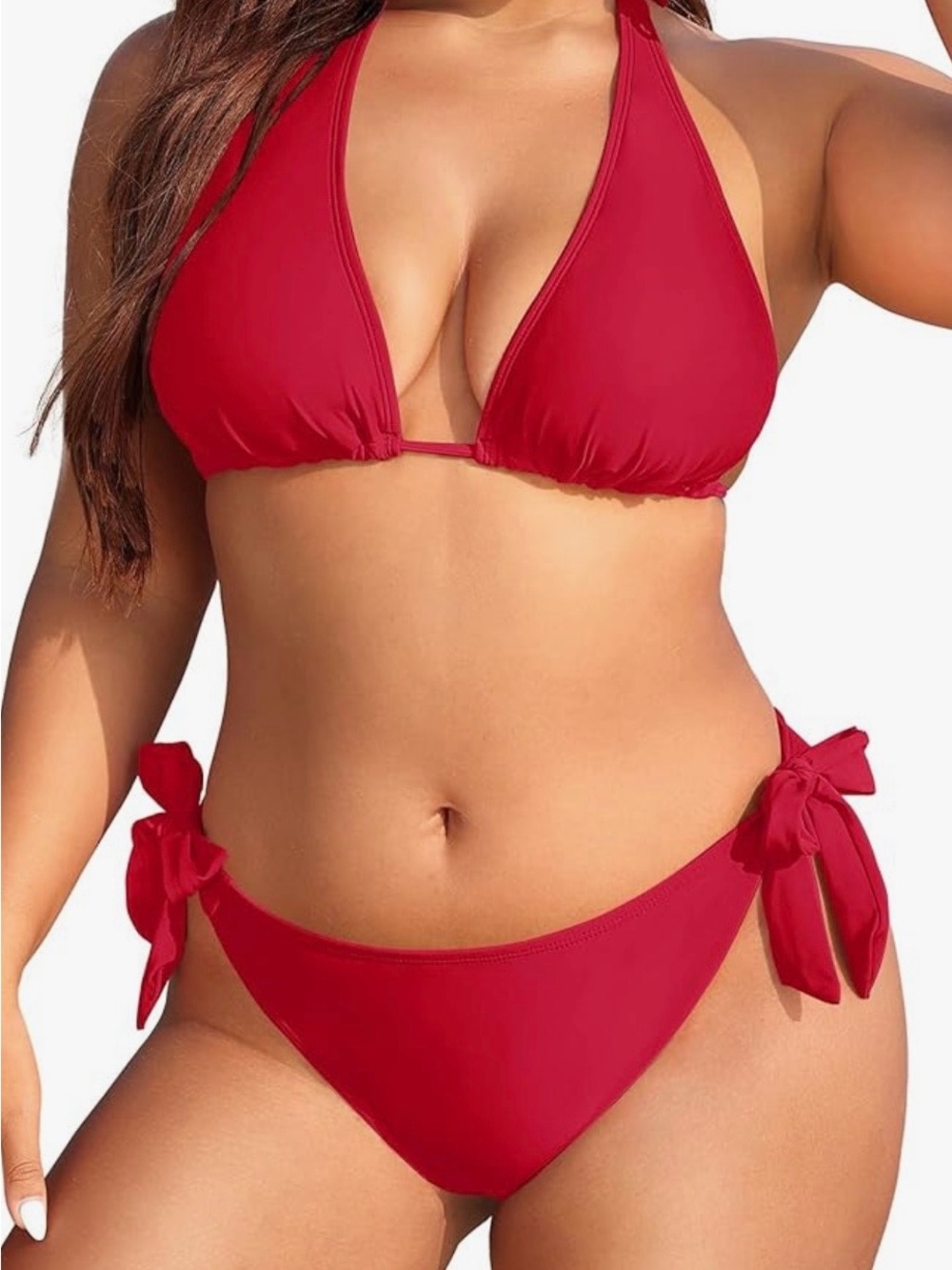 Red Tie-Side Halter Bikini Set - Women Swim